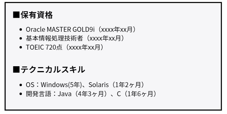 職務経歴書の保有資格（書き方例）